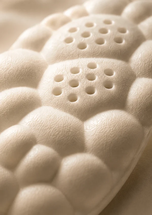 Close-up of a cushioned Novera insole with perforated support zones